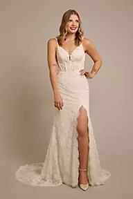 Galina Signature Corset Bodice Beaded Lace Sheath Wedding Dress