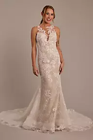 Galina Signature Lace Illusion Tank Mermaid Wedding Dress