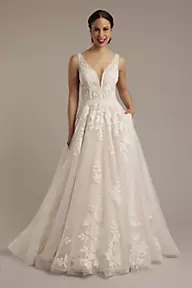 Galina Signature Plunging Tank Tulle Ball Gown Wedding Dress