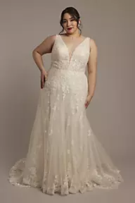 Galina Signature Tulle Plunging Tank A-Line Wedding Dress