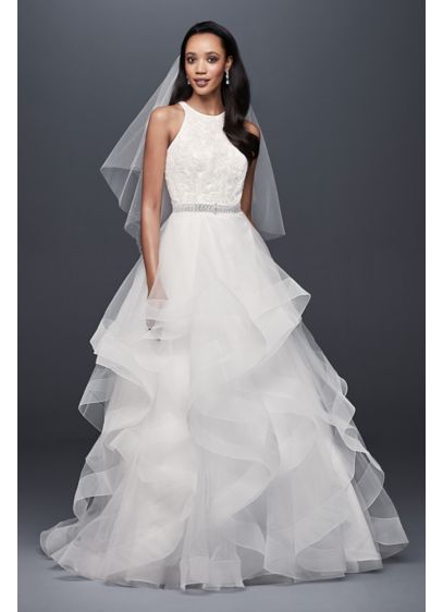 Sequin Tulle Ball Gown with Tiered Skirt David s Bridal Sequin Tulle Ball Gown with Tiered Skirt David s Bridal