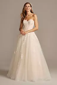 David's Bridal Collection Embroidered Lace Applique Ball Gown Wedding Dress