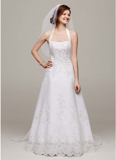 Lace and Satin Wedding Dress with Halter Neckline | David's Bridal