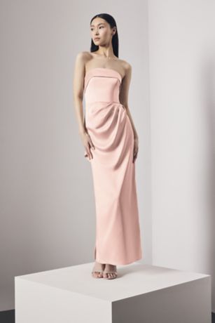 Picture of Strapless Satin Column Dress with Back Cascade