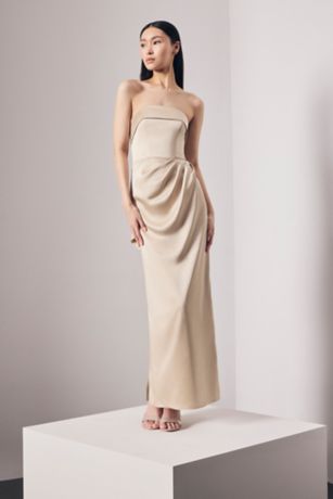 Picture of Strapless Satin Column Dress with Back Cascade