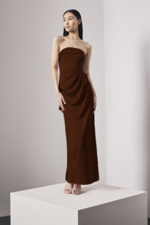 Picture of Strapless Satin Column Dress with Back Cascade