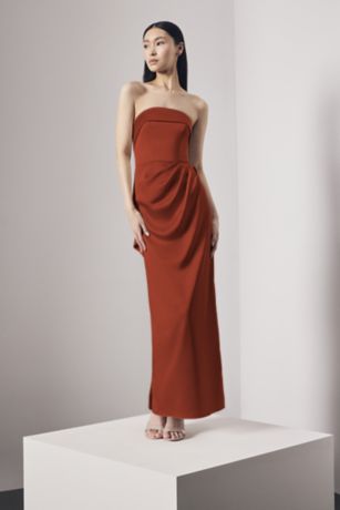 Picture of Strapless Satin Column Dress with Back Cascade