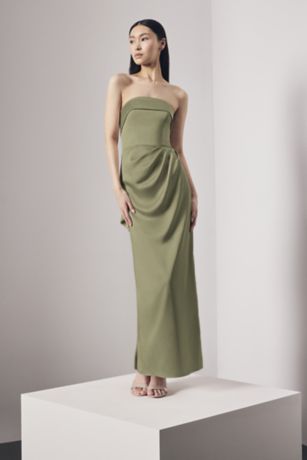 Picture of Strapless Satin Column Dress with Back Cascade