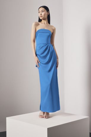 Picture of Strapless Satin Column Dress with Back Cascade