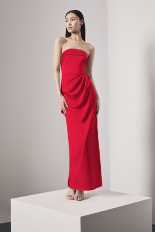 Picture of Strapless Satin Column Dress with Back Cascade