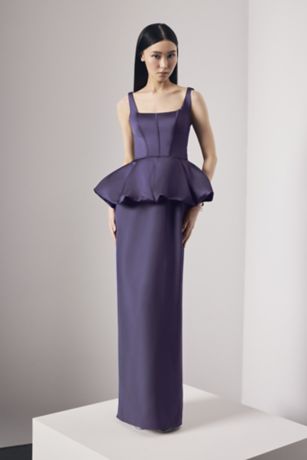 Picture of Satin Corset Bodice Peplum Dress with Crepe Skirt