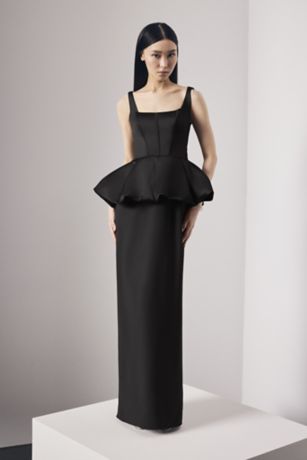 Picture of Satin Corset Bodice Peplum Dress with Crepe Skirt