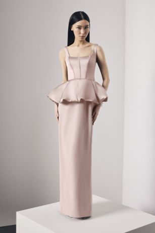 Picture of Satin Corset Bodice Peplum Dress with Crepe Skirt