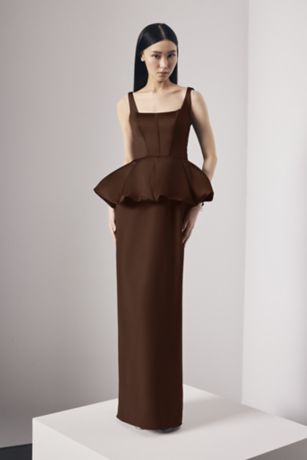 Picture of Satin Corset Bodice Peplum Dress with Crepe Skirt