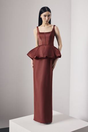 Picture of Satin Corset Bodice Peplum Dress with Crepe Skirt