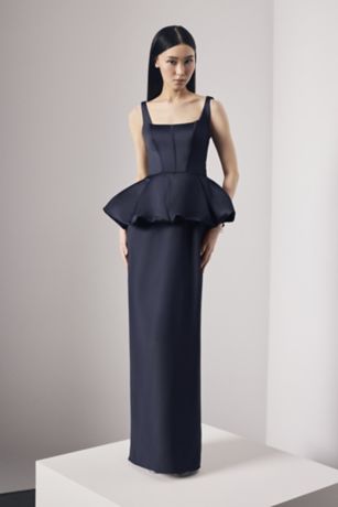 Picture of Satin Corset Bodice Peplum Dress with Crepe Skirt