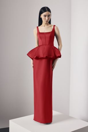 Picture of Satin Corset Bodice Peplum Dress with Crepe Skirt