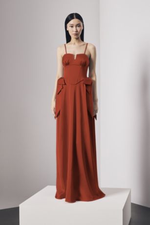 Picture of Satin Strapless Notch Neckline Dress with Bows