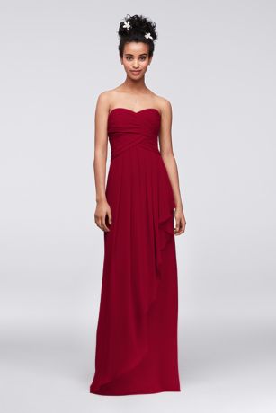 david's bridal strapless crinkle chiffon dress with cascade skirt