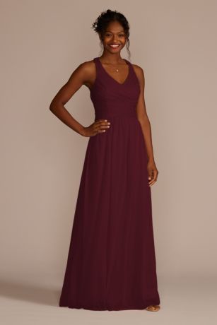 Celebrate DB Studio Mesh Long Dress With Crisscross Back in Wine Size: 16 David's Bridal