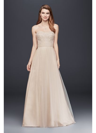 Extra Length Strapless A Line Beaded Lace Gown David s Extra Length Strapless A Line Beaded Lace Gown David s