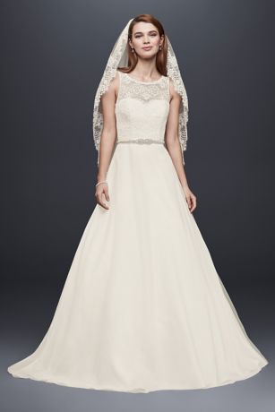 a line wedding dress with tulle skirt