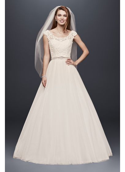 Illusion Neckline Wedding Dress with Tulle Skirt | David's Bridal