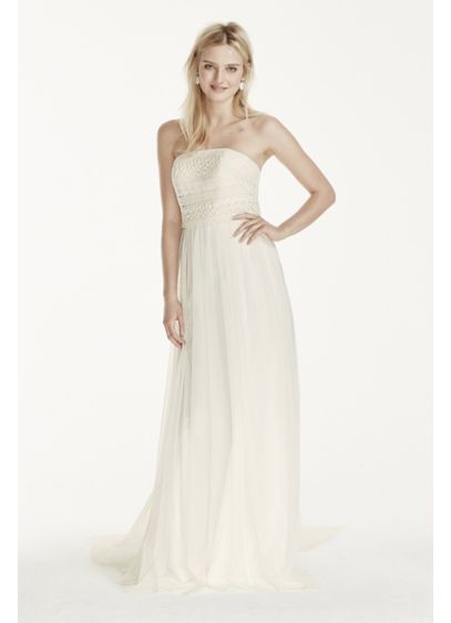 Extra Length Strapless Tulle Sheath with Lace | David's Bridal