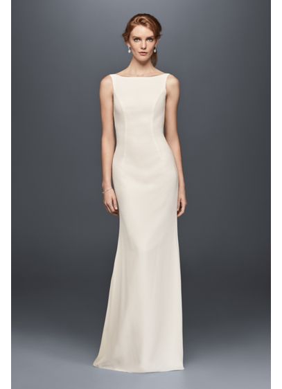 Crepe Sheath Wedding Dress with High Neckline David s Bridal Crepe Sheath Wedding Dress with High Neckline David s Bridal