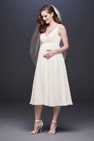 empire waist tea length wedding dress