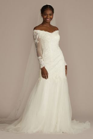 david's bridal off the shoulder lace dress