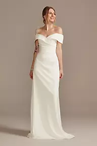 DB Studio Crepe Off-the-Shoulder Sheath Wedding Dress