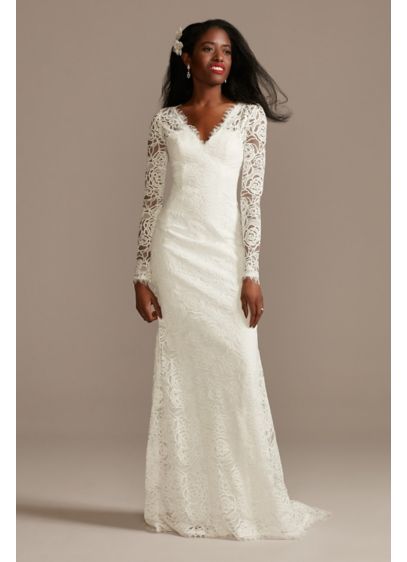 Long Sleeve Lace Tall Wedding Dress with Tie - This boho lace wedding dress gets romantic touches