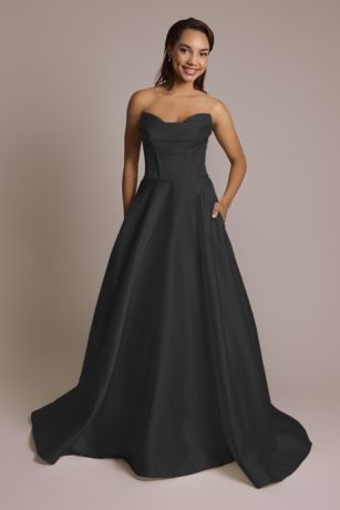 Black Satin Strapless Ball Gown