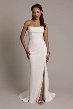 Picture of DB Studio Stretch Crepe Sculpted Cowl Sheath Wedding Dress in Soft White Size: 0 David's Bridal