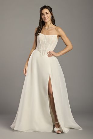 Picture of Organza Basque Waist Wedding Gown with Beaded Lace