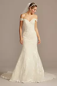 Oleg Cassini Beaded Lace Off Shoulder Wedding Dress