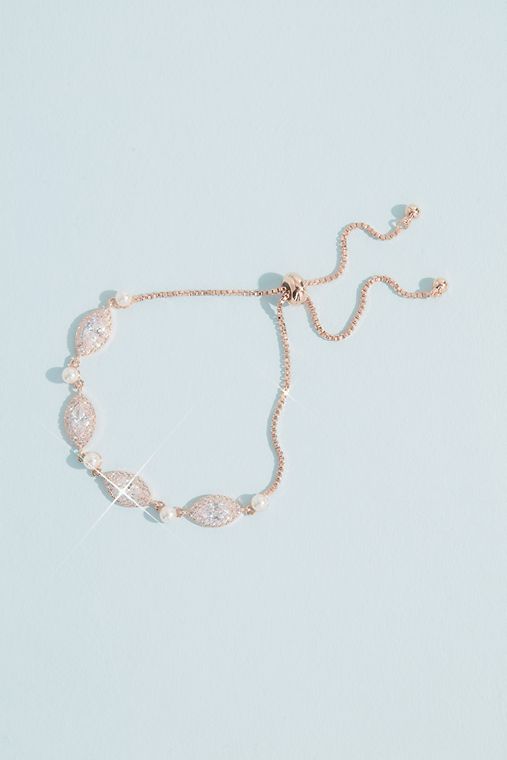 David's Bridal Alternating Faux Pearl and Crystal Chain Bracelet