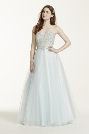 strapless tulle prom dress