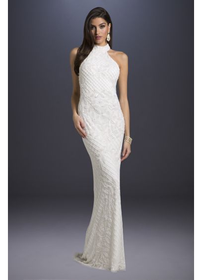 Lattice Beaded Halter Neck Sheath Wedding Dress David s Lattice Beaded Halter Neck Sheath Wedding Dress David s