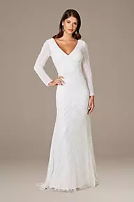 Lara Lara Gretchen V-Neck Long Sleeve Wedding Dress