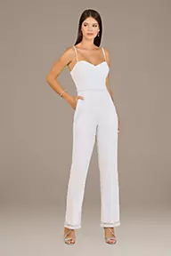 White Women Jumpsuit Wedding Pantsuit, Formal Jumpsuit, Dinner Jumpsuit,  Solid Bridal Jumpsuit, Jumpsuits and Rompers, Party Romper 