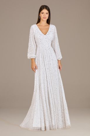 Picture of Lara Hera V-Neck Beaded Long Sleeve Gown