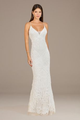 Lara Jordyn Beaded V-Neck Mermaid Wedding Dress in Ivory Size: 8 David's Bridal