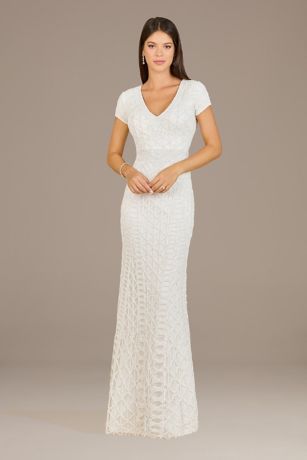 Picture of Lara Hilda V-Neck Beaded Cap Sleeve Gown
