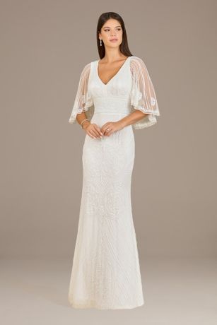 Picture of Lara Hart V-Neck Beaded Flutter Sleeve Gown