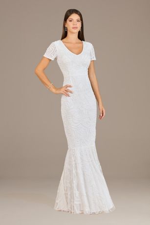 Picture of Lara Holly Short Sleeve V-Neck Beaded Mermaid Gown
