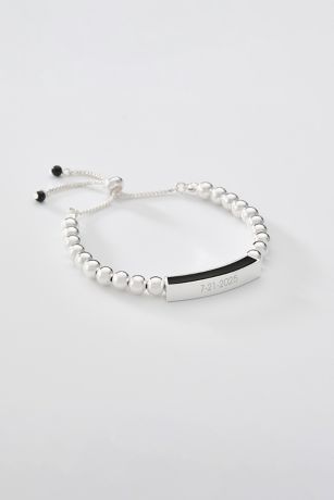 Picture of Engraved Silver and Black Beaded Bracelet