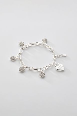 Picture of Engraved Silver Pave Heart Charm Bracelet
