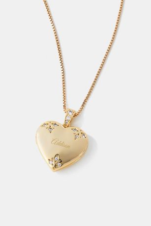 Picture of Kittenish Engraved Gold Plated Pave Heart Locket